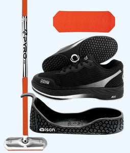 Rookie Bundle - Women's Right Hand - Orange Fiberglass Broom -  Black Voltaje Shoes - Choice of Gripper Colour